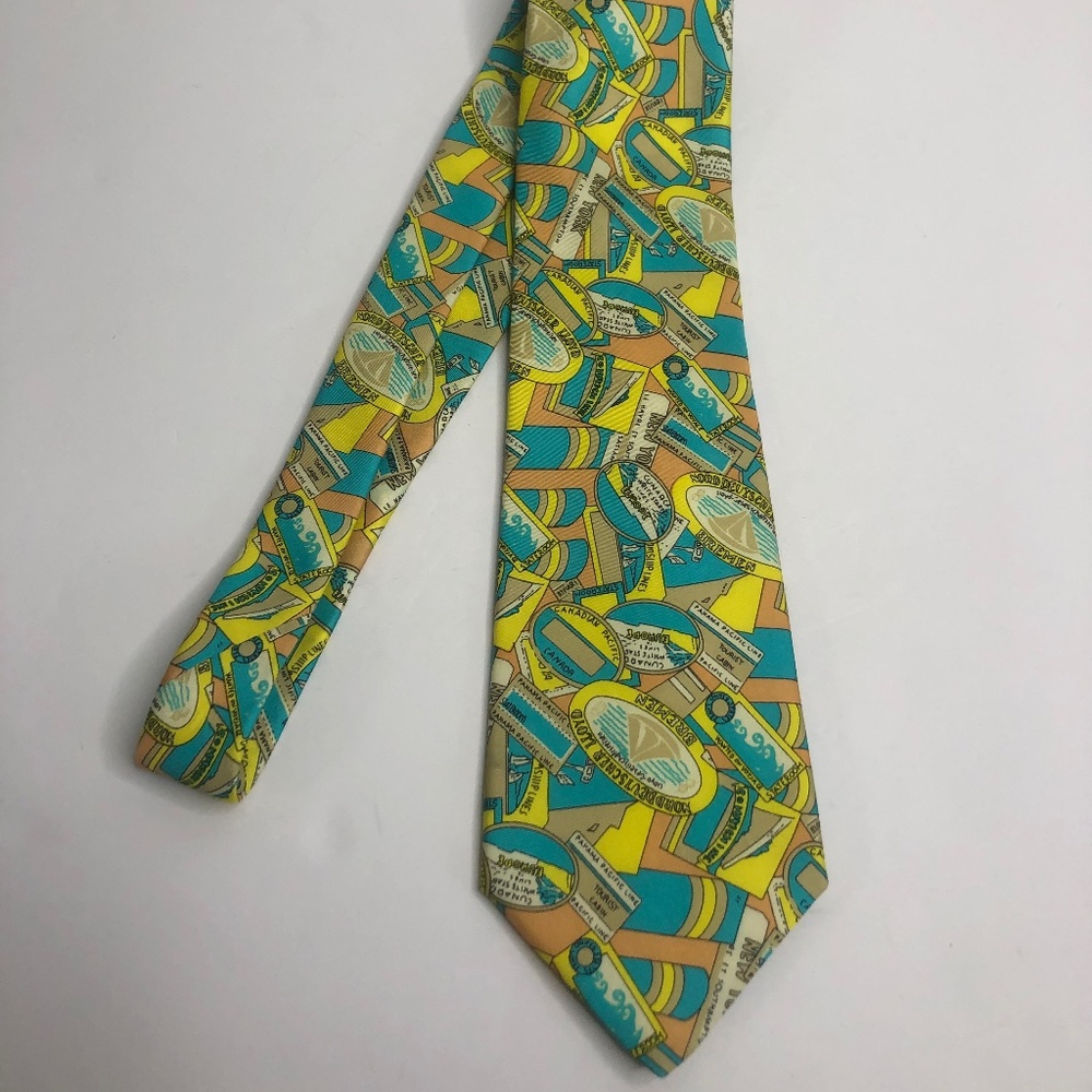 Vintage Fendi Cravatte Multicolor Passport Stamp 100% Silk Tie Italy